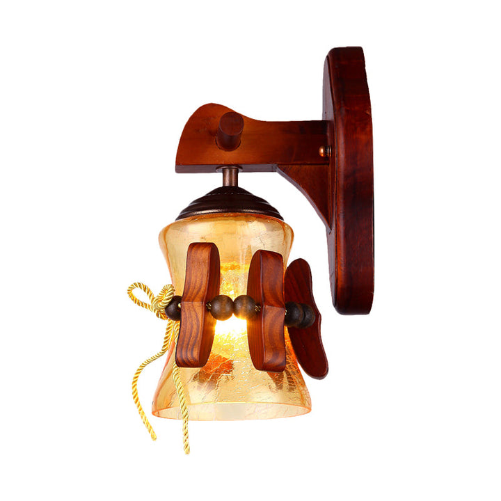 Skørter | Brown 1 Bulb Wall Mount Light Rustic Yellow Water Glass Outlet Wall Lamp with Wood Back Panel