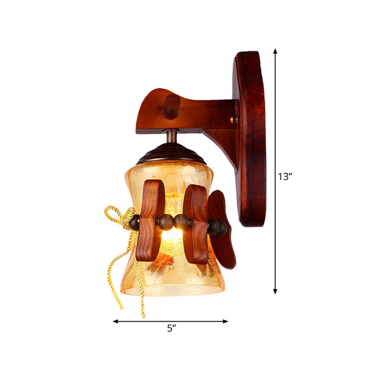 Skørter | Brown 1 Bulb Wall Mount Light Rustic Yellow Water Glass Outlet Wall Lamp with Wood Back Panel