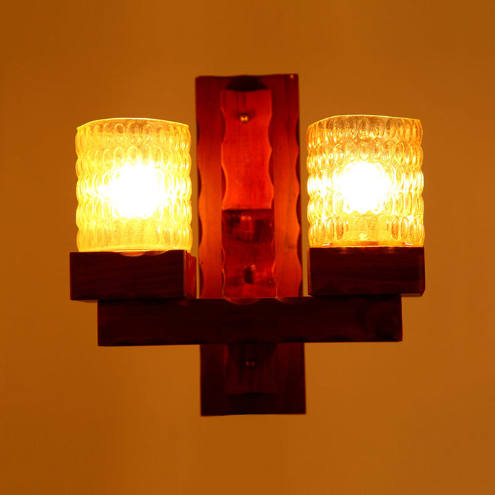 Skørter | Red Brown Cylinder Wall Mount Lamp Traditional Dent Glass 1/2-Light Bedroom Wall Lamp Light Fixture with Wooden Arm