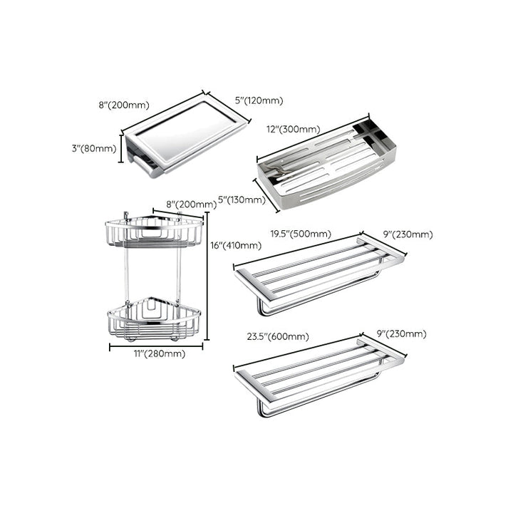 Lisslune | Contemporary Bathroom Accessories Hardware Set in Silver with Soap Dish