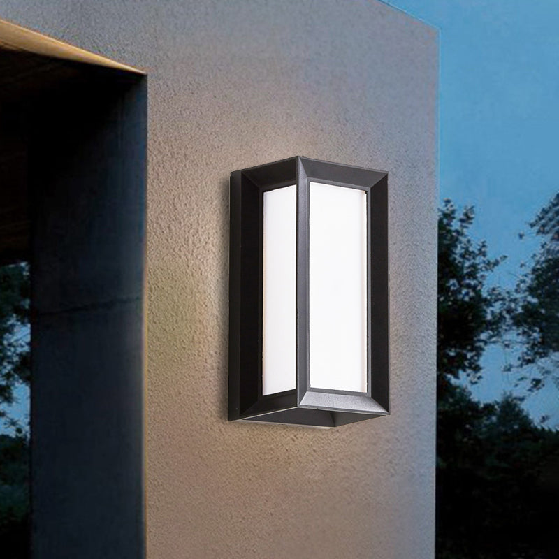 Skørter | Lodges Cuboid Box Wall Lamp Milk Glass LED Wall Mounted Lamp in Black for Corner, Warm/White Light