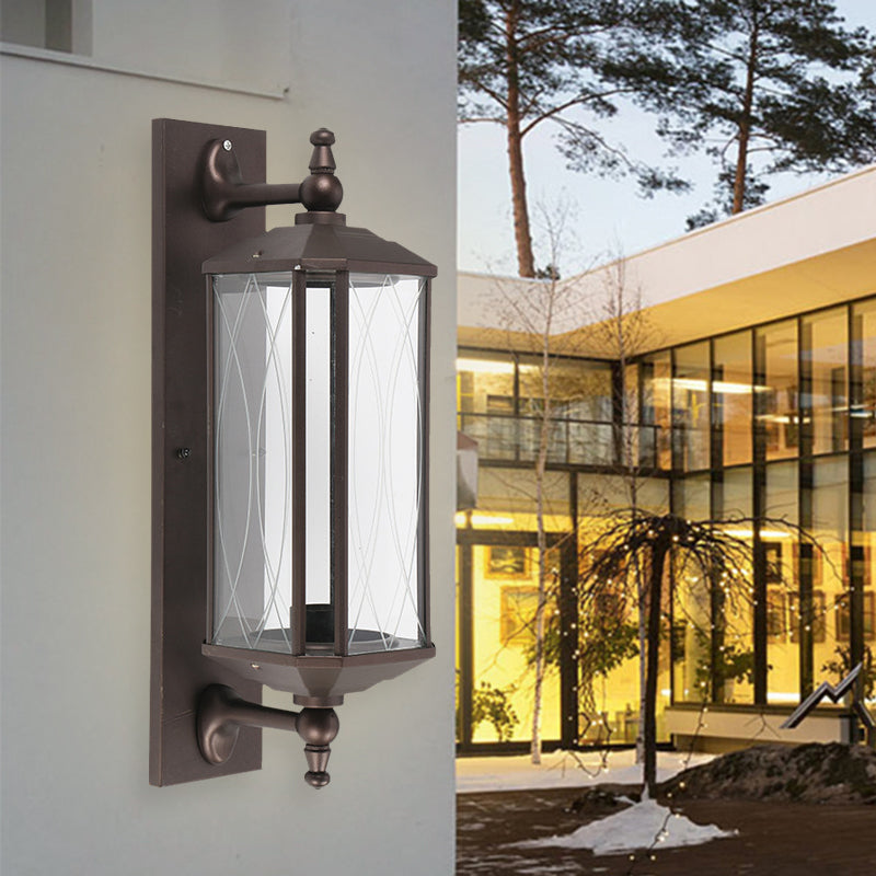 Skørter | 1 Light Bulb Rectangular Wall Lamp Farmhouse Dark Coffee Clear Glass Wall Mount Light for Gate