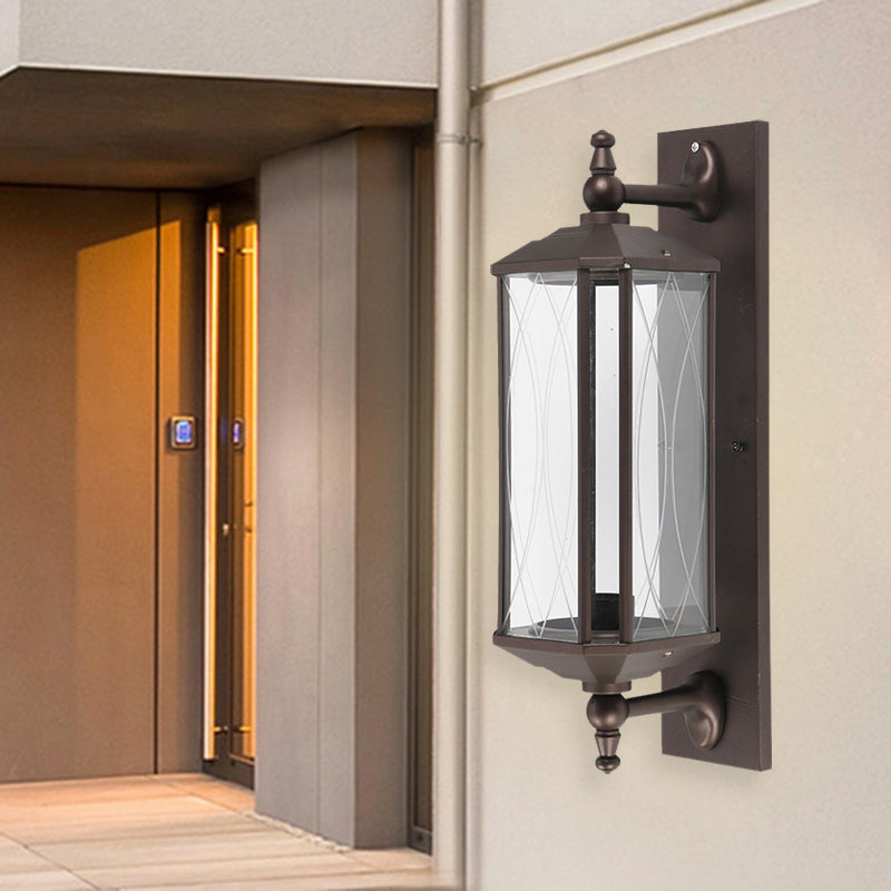 Skørter | 1 Light Bulb Rectangular Wall Lamp Farmhouse Dark Coffee Clear Glass Wall Mount Light for Gate