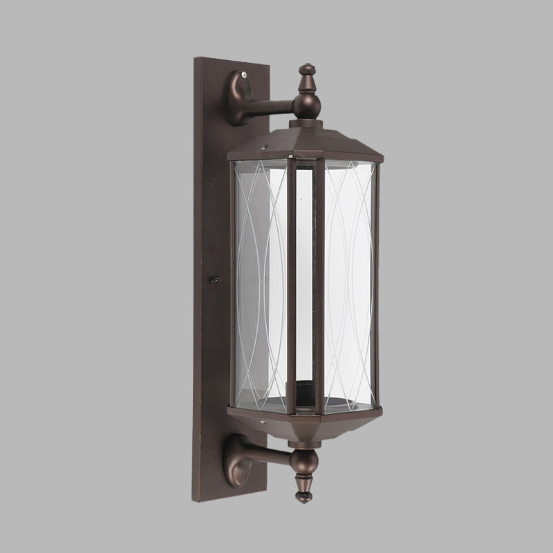 Skørter | 1 Light Bulb Rectangular Wall Lamp Farmhouse Dark Coffee Clear Glass Wall Mount Light for Gate