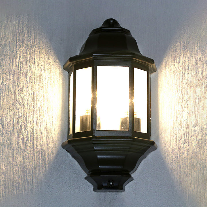 Skørter | Black/White Geometric Wall Lighting Lodges Clear Glass 2-Light Corner Outdoor Wall Sconces