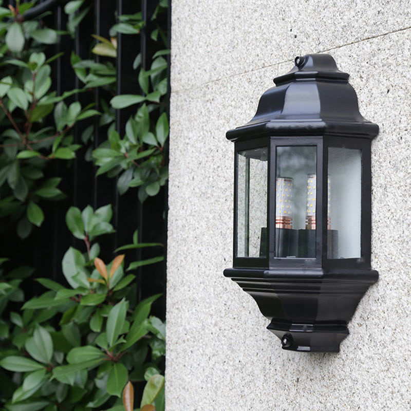 Skørter | Black/White Geometric Wall Lighting Lodges Clear Glass 2-Light Corner Outdoor Wall Sconces