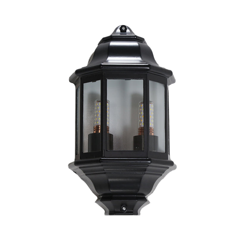 Skørter | Black/White Geometric Wall Lighting Lodges Clear Glass 2-Light Corner Outdoor Wall Sconces