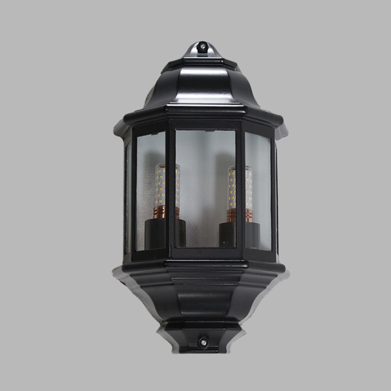 Skørter | Black/White Geometric Wall Lighting Lodges Clear Glass 2-Light Corner Outdoor Wall Sconces