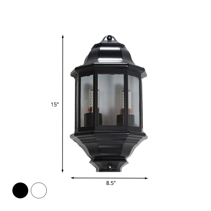 Skørter | Black/White Geometric Wall Lighting Lodges Clear Glass 2-Light Corner Outdoor Wall Sconces