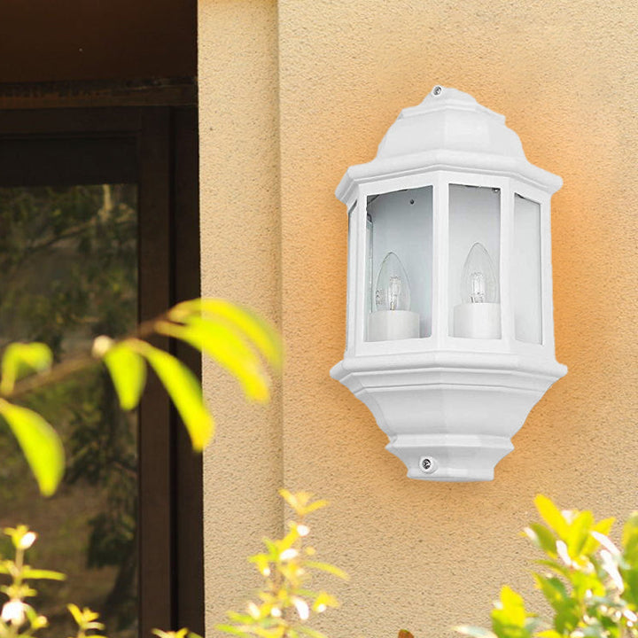 Skørter | Black/White Geometric Wall Lighting Lodges Clear Glass 2-Light Corner Outdoor Wall Sconces