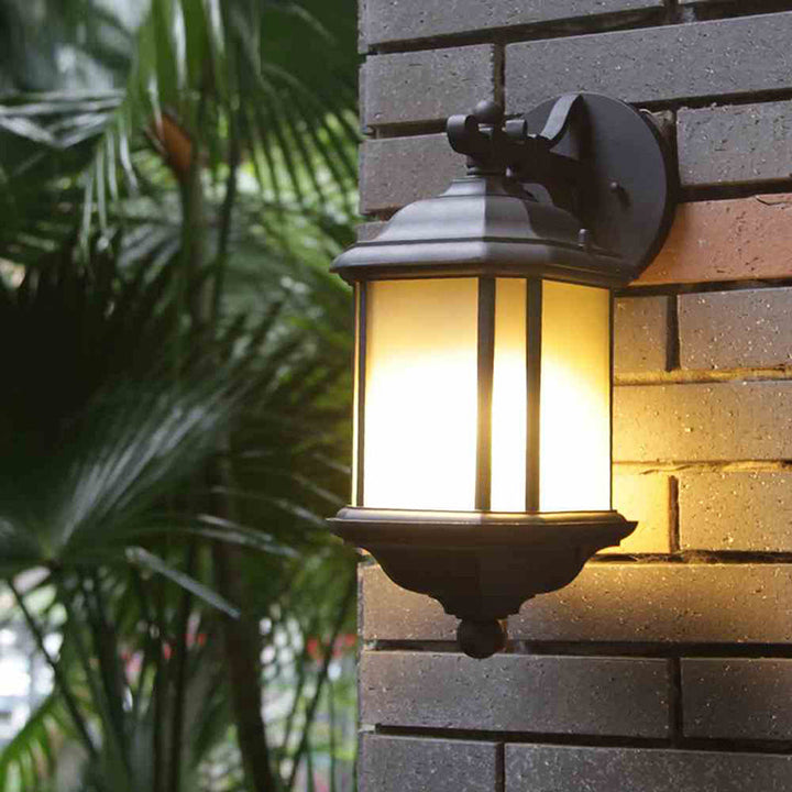 Skørter | Cuboid Tan Glass Wall Sconces Lighting Country 1-Head Corner Wall Mount Lamp in Black with Removable Base