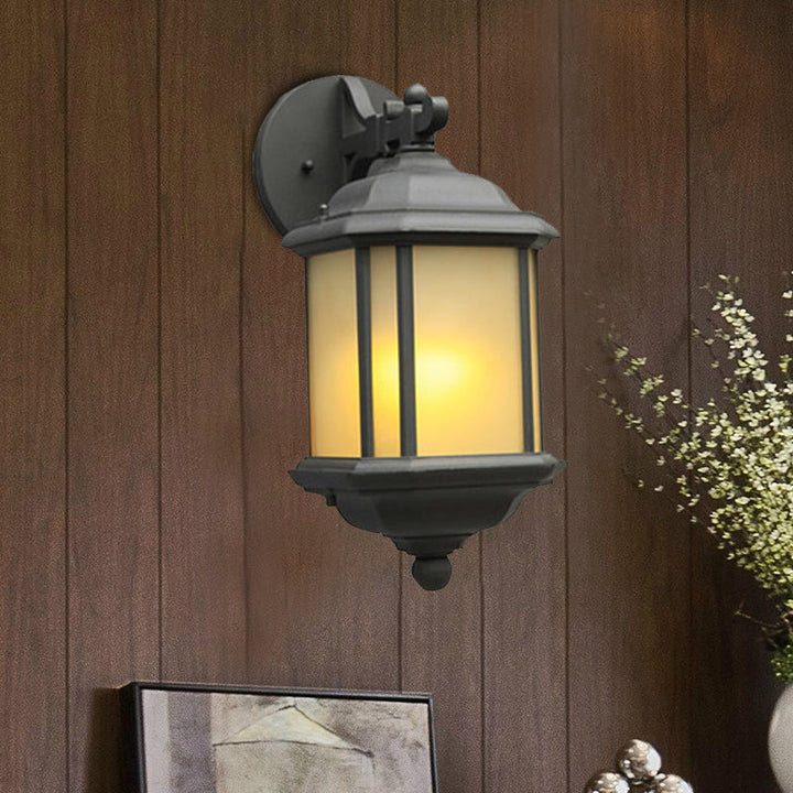 Skørter | Cuboid Tan Glass Wall Sconces Lighting Country 1-Head Corner Wall Mount Lamp in Black with Removable Base