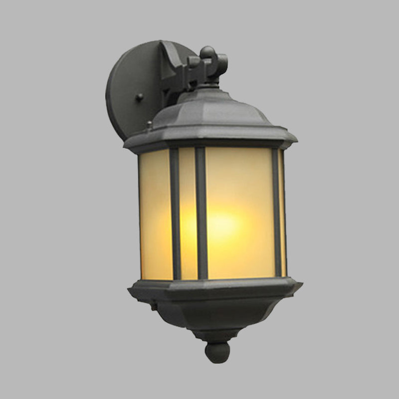 Skørter | Cuboid Tan Glass Wall Sconces Lighting Country 1-Head Corner Wall Mount Lamp in Black with Removable Base