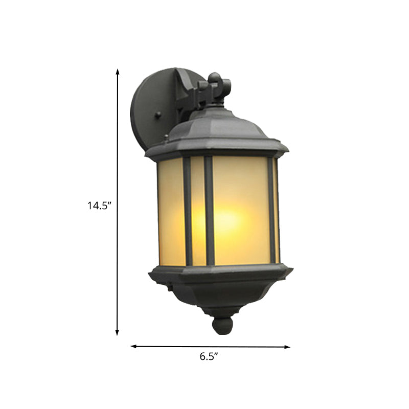 Skørter | Cuboid Tan Glass Wall Sconces Lighting Country 1-Head Corner Wall Mount Lamp in Black with Removable Base