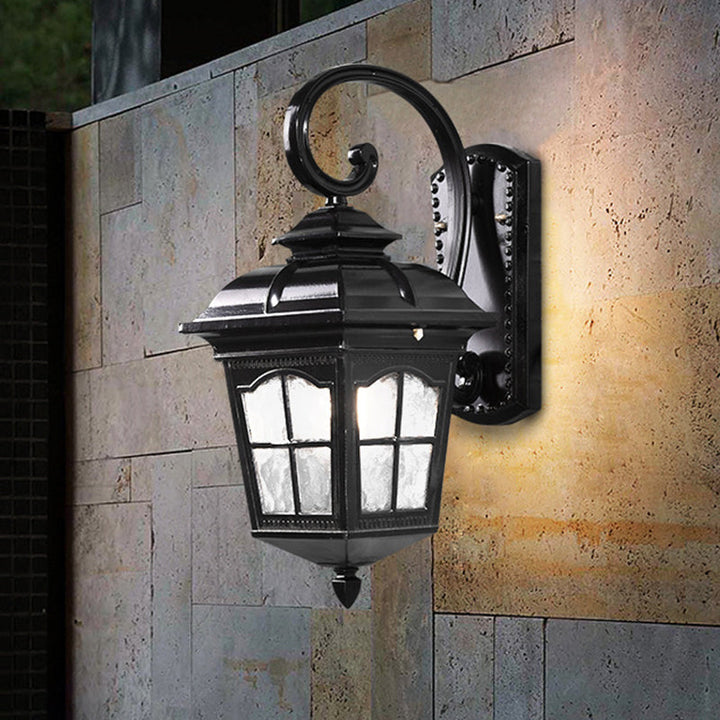 Skørter | Country House Lantern Wall Light Fixture 1-Lamp Water Glass Wall Lighting Ideas in Black