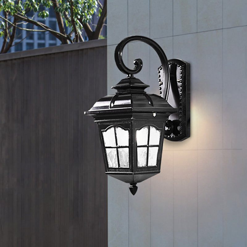 Skørter | Country House Lantern Wall Light Fixture 1-Lamp Water Glass Wall Lighting Ideas in Black