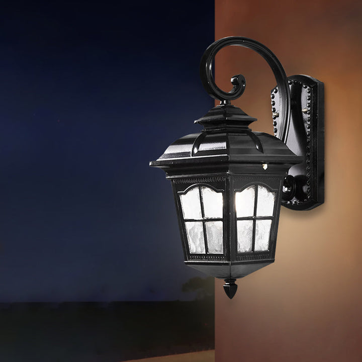 Skørter | Country House Lantern Wall Light Fixture 1-Lamp Water Glass Wall Lighting Ideas in Black