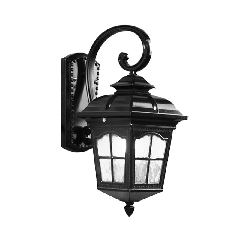 Skørter | Country House Lantern Wall Light Fixture 1-Lamp Water Glass Wall Lighting Ideas in Black