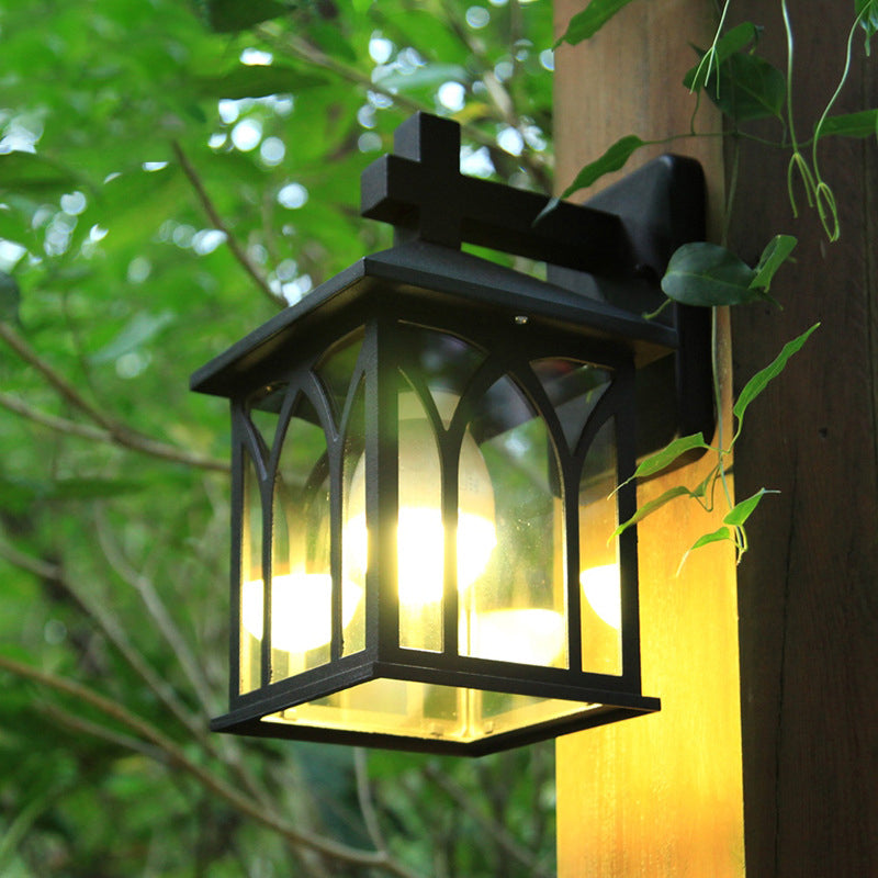 Skørter | Farmhouse Cuboid Wall Lamp 1 Bulb Clear Glass Wall Lamp Sconces in Black with Open Bottom