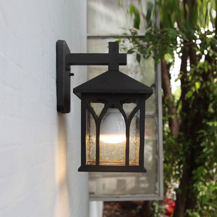 Skørter | Farmhouse Cuboid Wall Lamp 1 Bulb Clear Glass Wall Lamp Sconces in Black with Open Bottom