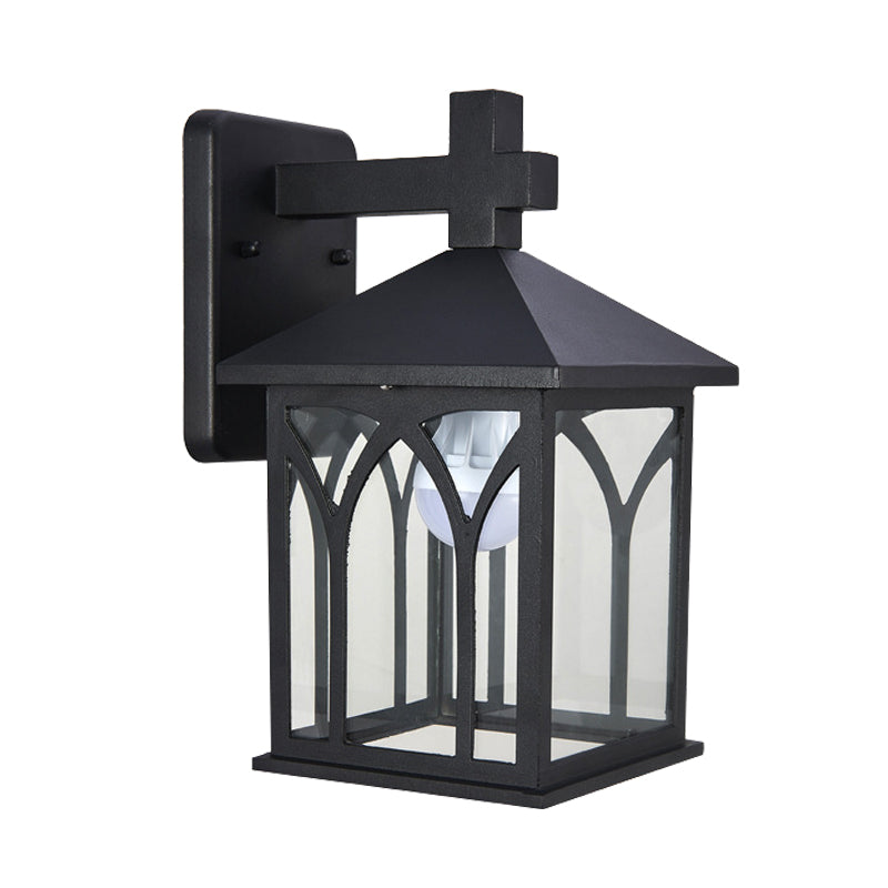 Skørter | Farmhouse Cuboid Wall Lamp 1 Bulb Clear Glass Wall Lamp Sconces in Black with Open Bottom