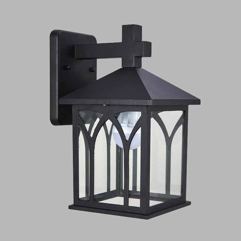 Skørter | Farmhouse Cuboid Wall Lamp 1 Bulb Clear Glass Wall Lamp Sconces in Black with Open Bottom