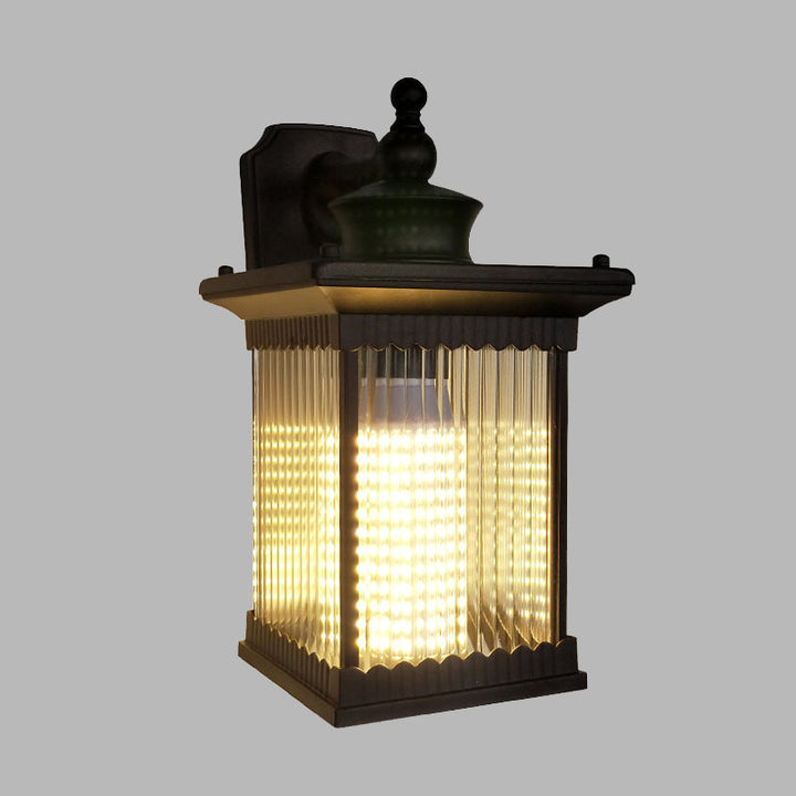 Skørter | Metal Black Wall Lamp Cuboid 1 Light Country Mounted Wall Light with Clear Ribbed Glass Shade
