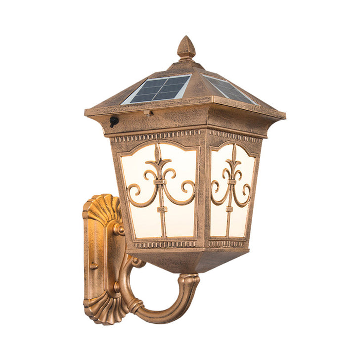 Skørter | Aluminium Quartet Religion Wall Lamp Rustic 1-Light Courtyard Sconces Lighting in Brass with Solar Panel