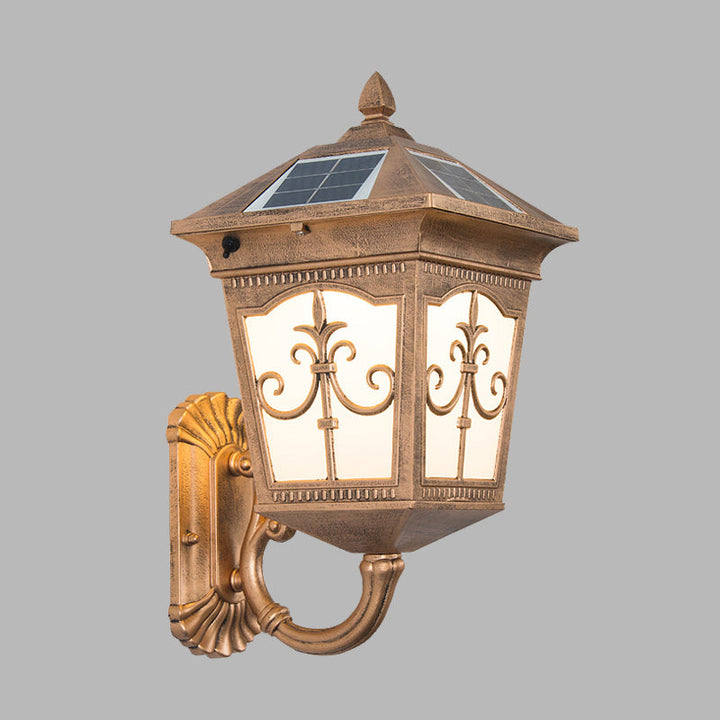 Skørter | Aluminium Quartet Religion Wall Lamp Rustic 1-Light Courtyard Sconces Lighting in Brass with Solar Panel