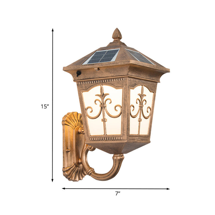 Skørter | Aluminium Quartet Religion Wall Lamp Rustic 1-Light Courtyard Sconces Lighting in Brass with Solar Panel