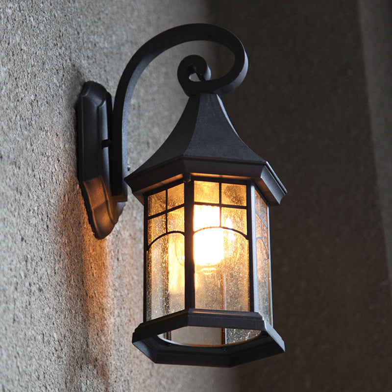 Skørter | Speckled Glass Pavilion Wall Light Farmhouse 1 Light Outdoor Wall Mounted Lamp in Black/Bronze with Open Bottom Design