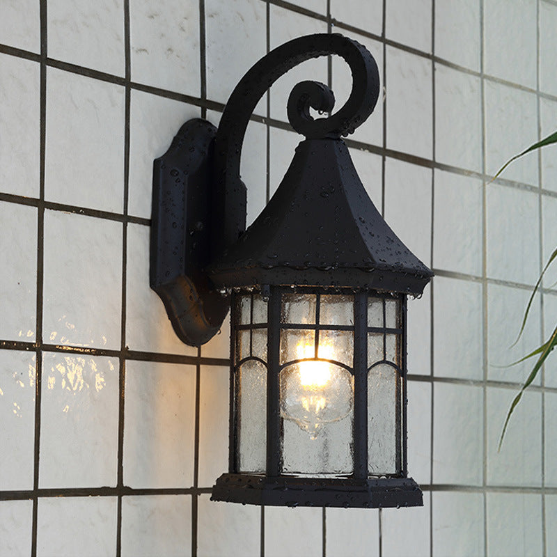 Skørter | Speckled Glass Pavilion Wall Light Farmhouse 1 Light Outdoor Wall Mounted Lamp in Black/Bronze with Open Bottom Design