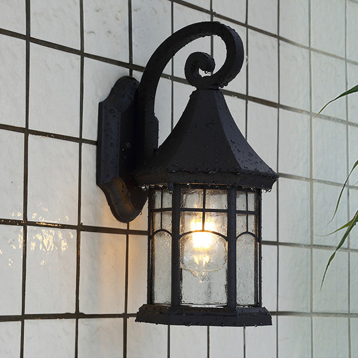 Skørter | Speckled Glass Pavilion Wall Light Farmhouse 1 Light Outdoor Wall Mounted Lamp in Black/Bronze with Open Bottom Design