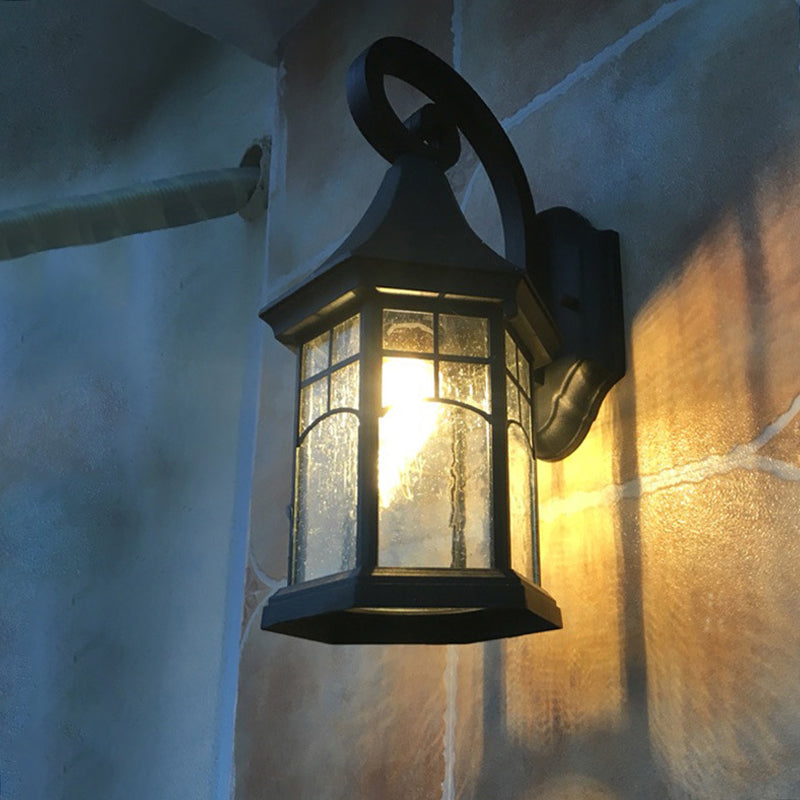 Skørter | Speckled Glass Pavilion Wall Light Farmhouse 1 Light Outdoor Wall Mounted Lamp in Black/Bronze with Open Bottom Design
