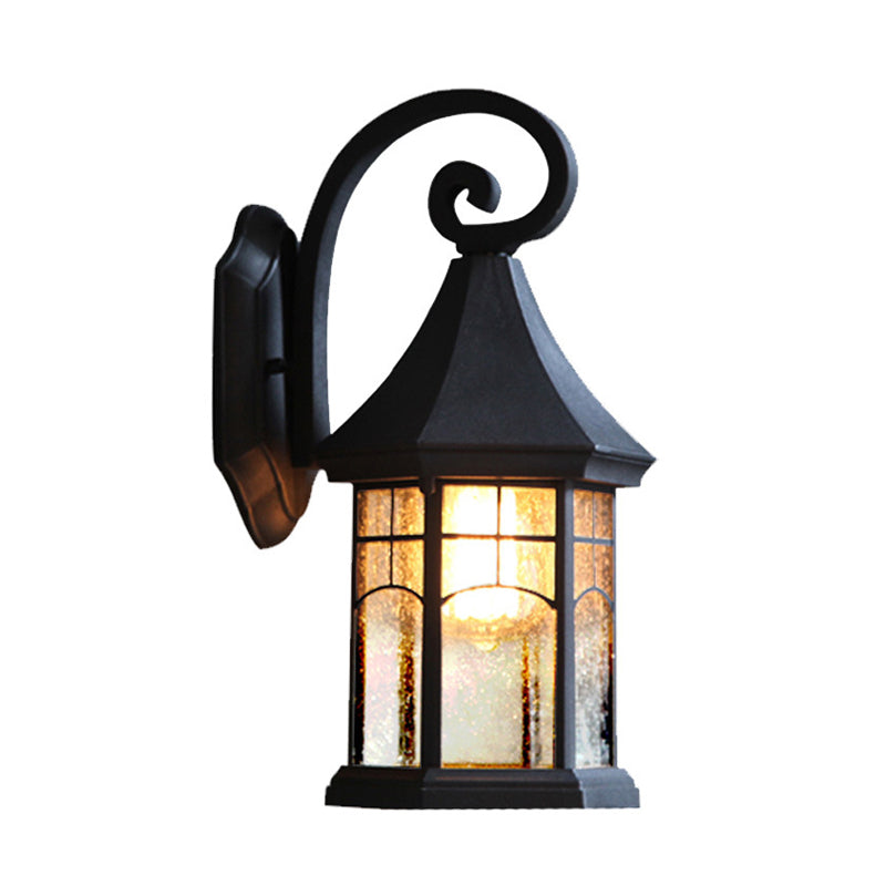 Skørter | Speckled Glass Pavilion Wall Light Farmhouse 1 Light Outdoor Wall Mounted Lamp in Black/Bronze with Open Bottom Design