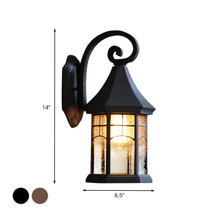 Skørter | Speckled Glass Pavilion Wall Light Farmhouse 1 Light Outdoor Wall Mounted Lamp in Black/Bronze with Open Bottom Design