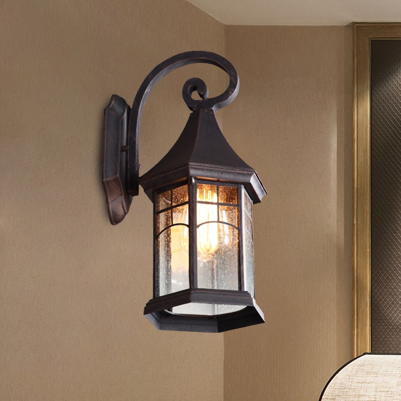 Skørter | Speckled Glass Pavilion Wall Light Farmhouse 1 Light Outdoor Wall Mounted Lamp in Black/Bronze with Open Bottom Design