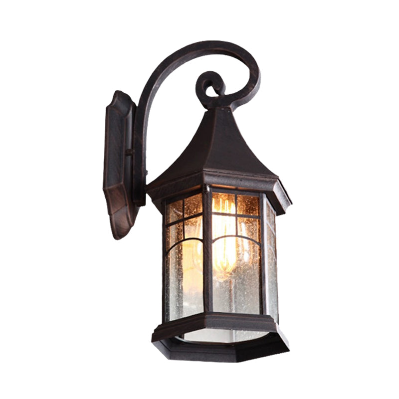 Skørter | Speckled Glass Pavilion Wall Light Farmhouse 1 Light Outdoor Wall Mounted Lamp in Black/Bronze with Open Bottom Design