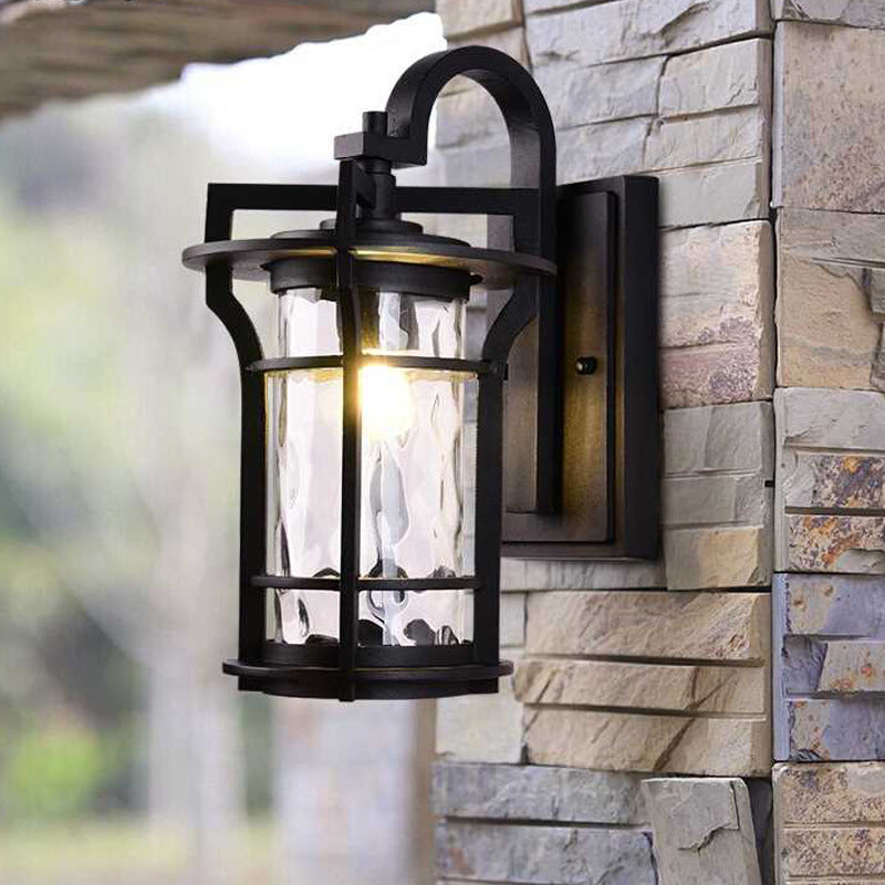 Skørter | Country Cylinder Wall Light Sconces 1 Bulb Clear Water Glass Wall Mount Lamp Light in Black for the Corner