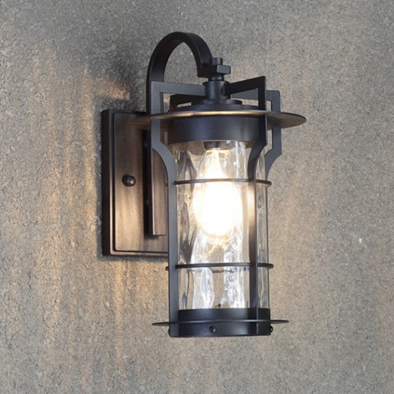 Skørter | Country Cylinder Wall Light Sconces 1 Bulb Clear Water Glass Wall Mount Lamp Light in Black for the Corner