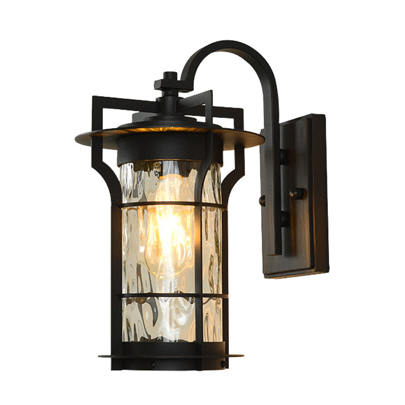 Skørter | Country Cylinder Wall Light Sconces 1 Bulb Clear Water Glass Wall Mount Lamp Light in Black for the Corner