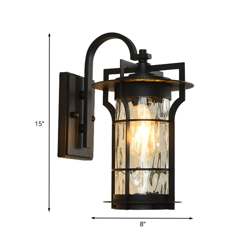 Skørter | Country Cylinder Wall Light Sconces 1 Bulb Clear Water Glass Wall Mount Lamp Light in Black for the Corner