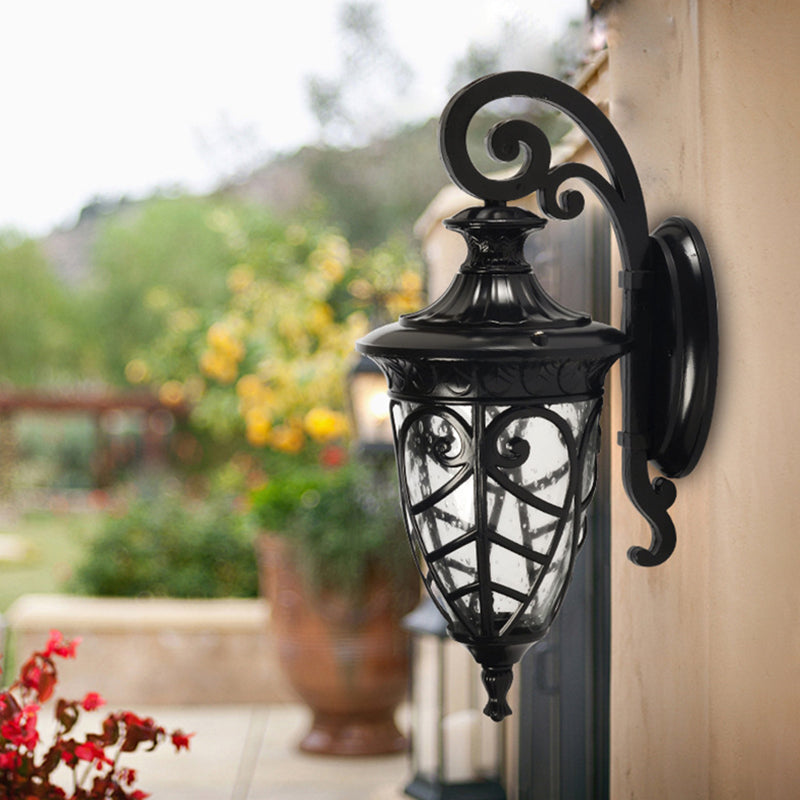 Skørter | Black 1 Light Wall Sconces Lamp Rustic Clear Speckled Glass Pinecone Wall Lighting Ideas