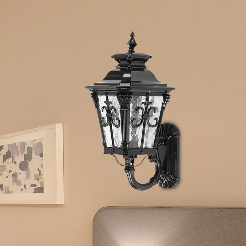 Skørter | Arrow Flower Outdoor Wall Mounted Light Country Clear Water Glass 1 Light Black Wall Sconce