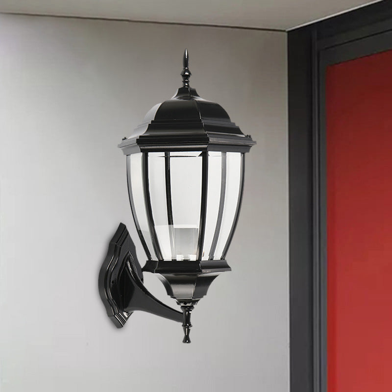 Skørter | Clear Glass Urn Shape Wall Lighting Ideas Country 1 Bulb Courtyard Wall Light Lamp Fixture in Black