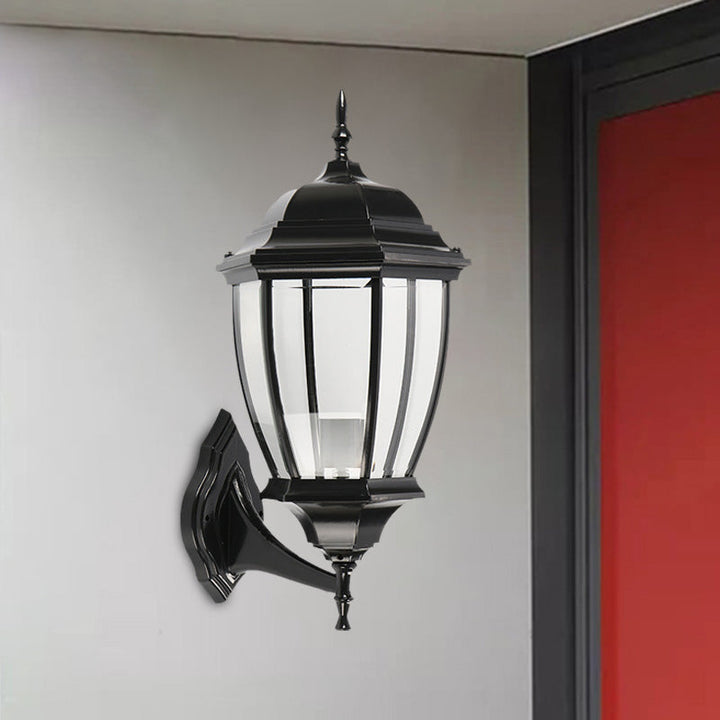 Skørter | Clear Glass Urn Shape Wall Lighting Ideas Country 1 Bulb Courtyard Wall Light Lamp Fixture in Black