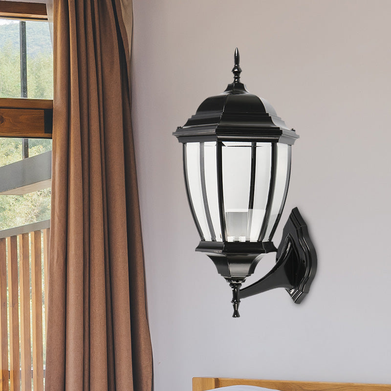 Skørter | Clear Glass Urn Shape Wall Lighting Ideas Country 1 Bulb Courtyard Wall Light Lamp Fixture in Black