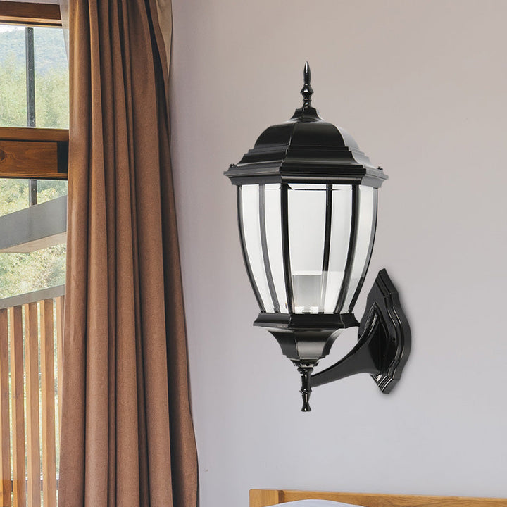 Skørter | Clear Glass Urn Shape Wall Lighting Ideas Country 1 Bulb Courtyard Wall Light Lamp Fixture in Black
