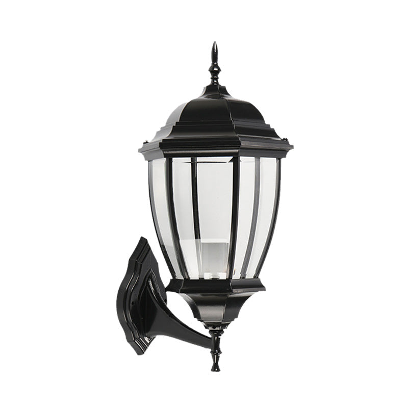Skørter | Clear Glass Urn Shape Wall Lighting Ideas Country 1 Bulb Courtyard Wall Light Lamp Fixture in Black