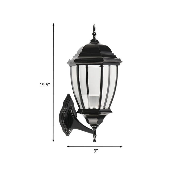 Skørter | Clear Glass Urn Shape Wall Lighting Ideas Country 1 Bulb Courtyard Wall Light Lamp Fixture in Black